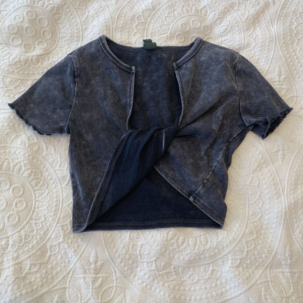 Wild Fable Size Small Ribbed Dark Grey Acid Wash Twist Front Crop Top